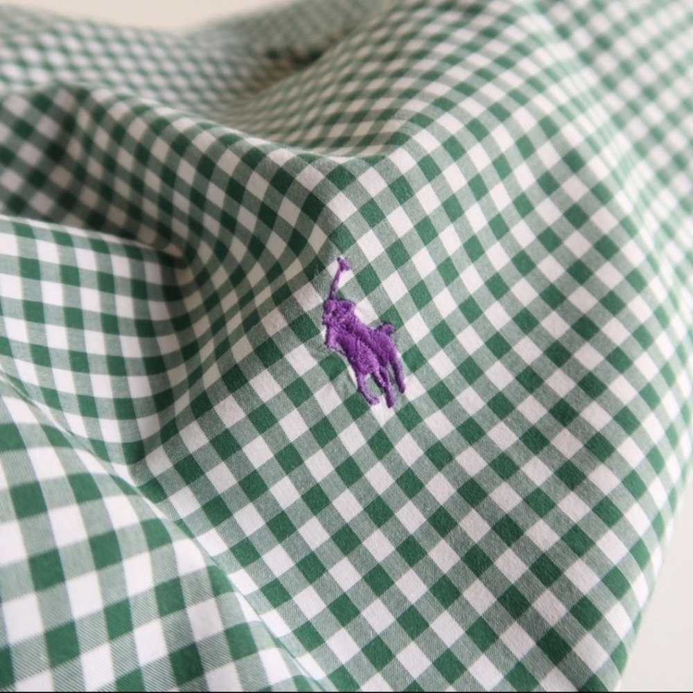 Ralph Lauren Gingham Plaid Button Down Shirt Classic Fit 16 34/35 Green White - Picture 3 of 7